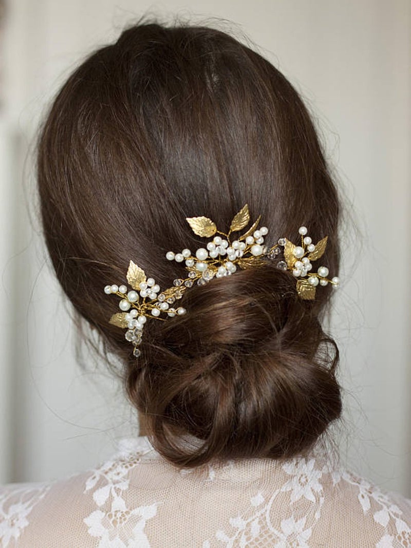 FXmimior Bridal Headpiece Vintage Crystal Leaf Hair Pins Bobby Pins Wedding Party Hair Accessories(pack of 3) (gold) - Image 1